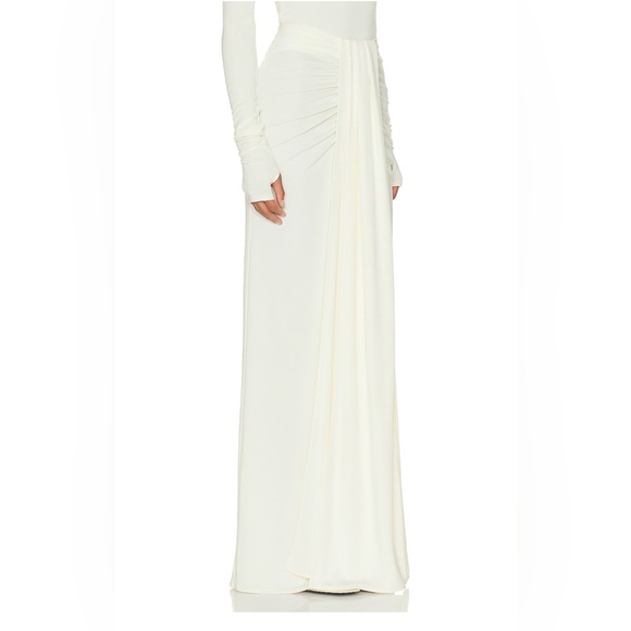 HELSA- XXS -matte jersey long wrap skirt- ivory. - Picture 2 of 8